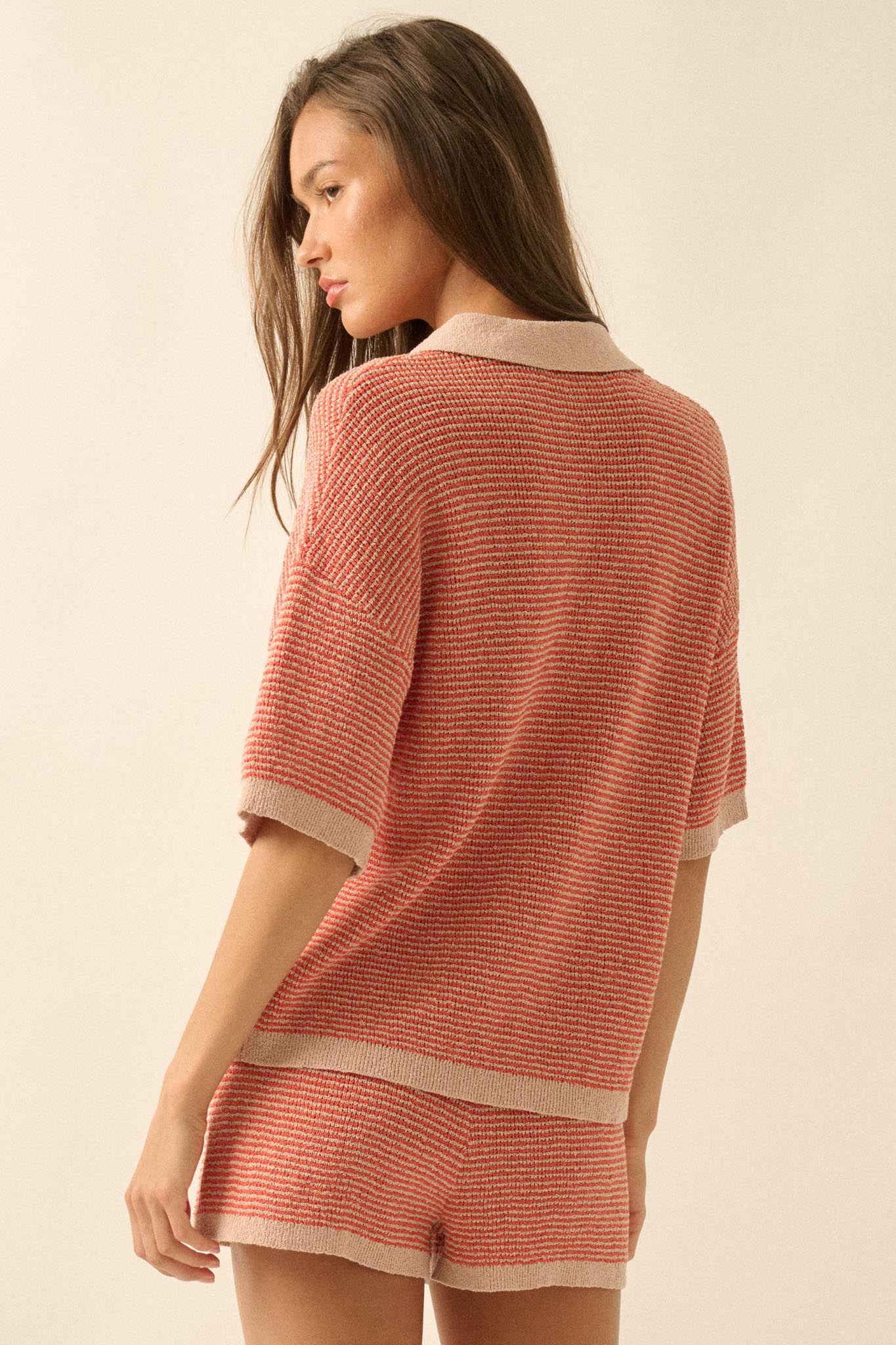 Days of Joy Striped Short-Sleeve Polo Sweater