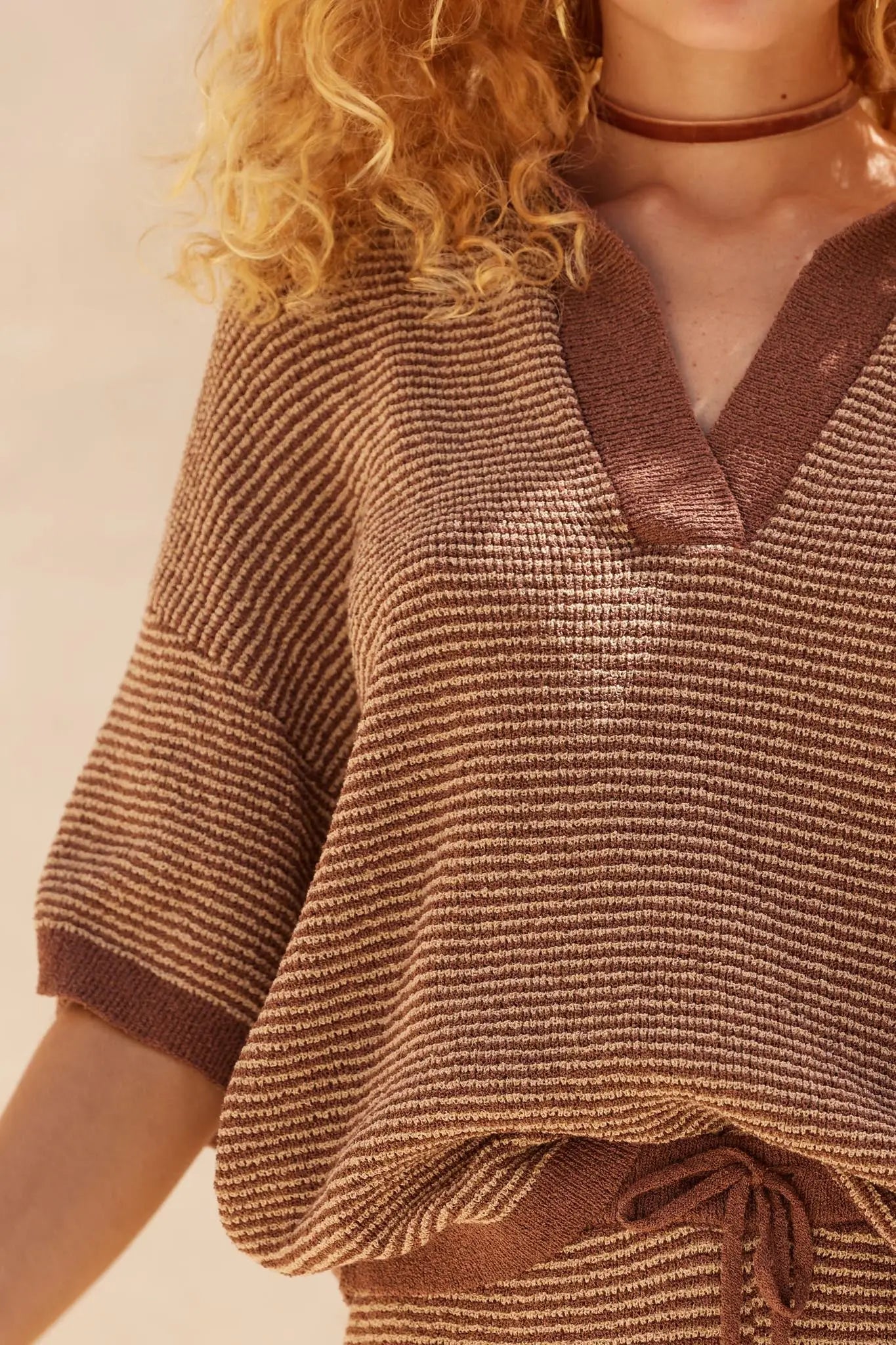 Days of Joy Striped Short-Sleeve Polo Sweater