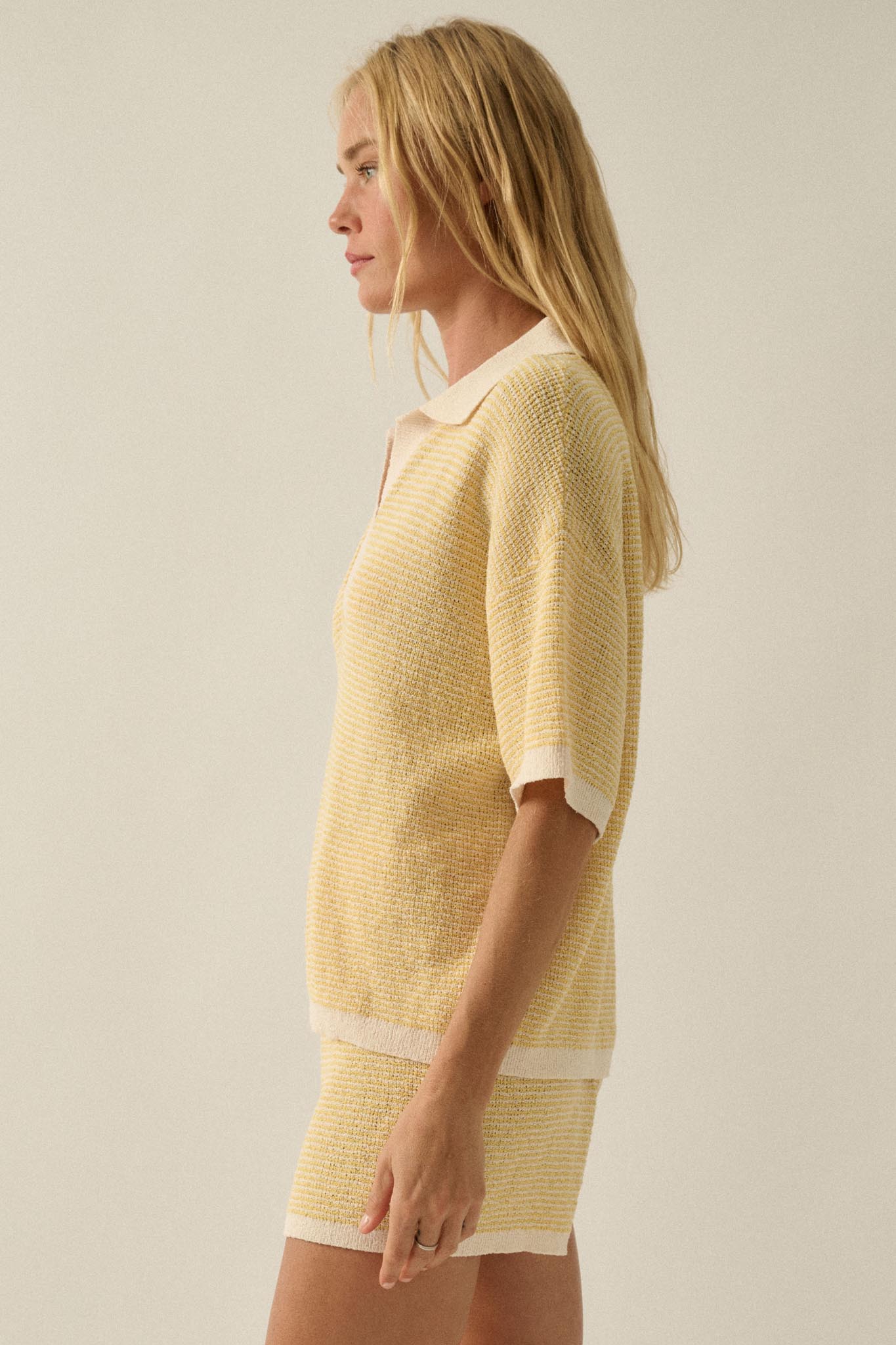 Days of Joy Striped Short-Sleeve Polo Sweater