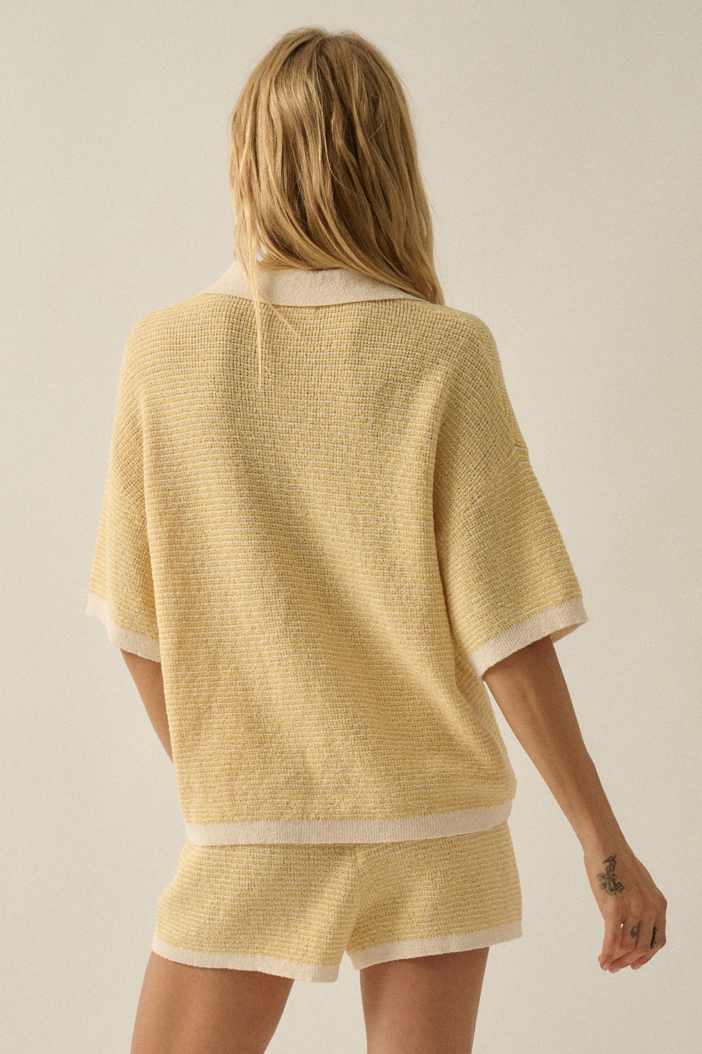 Days of Joy Striped Short-Sleeve Polo Sweater