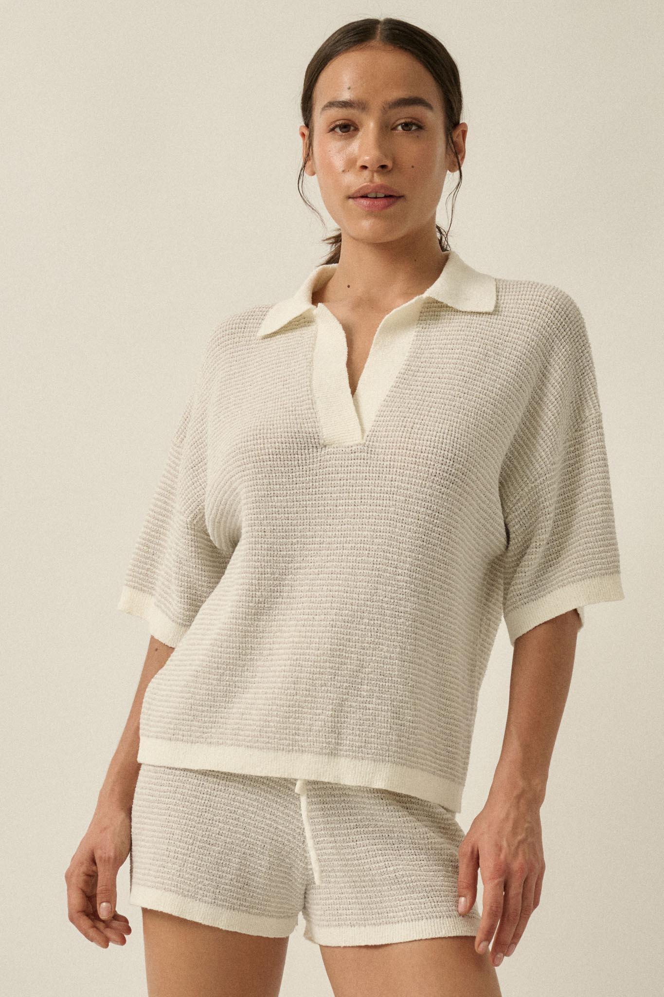 Days of Joy Striped Short-Sleeve Polo Sweater