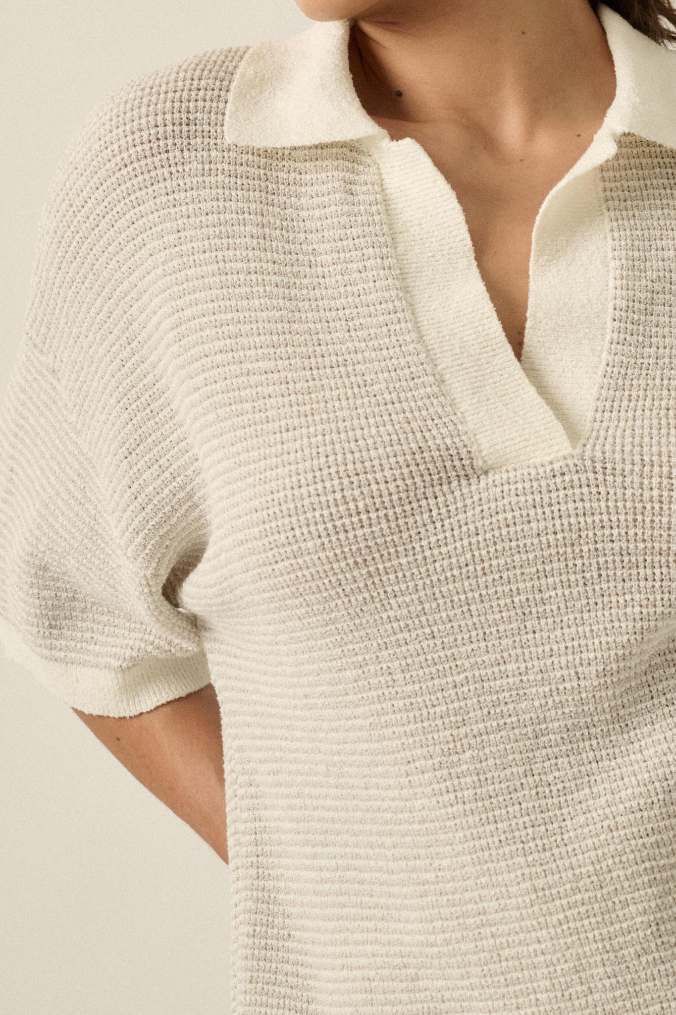 Days of Joy Striped Short-Sleeve Polo Sweater