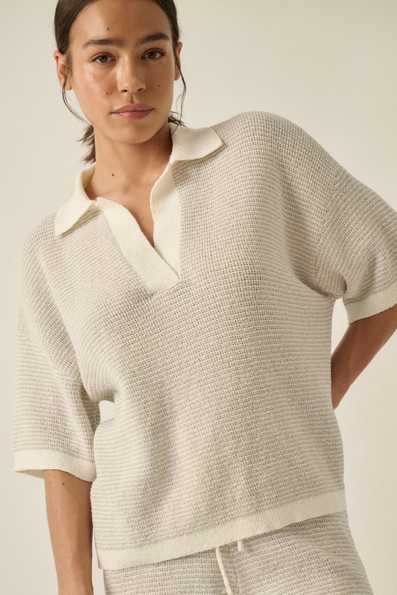 Days of Joy Striped Short-Sleeve Polo Sweater