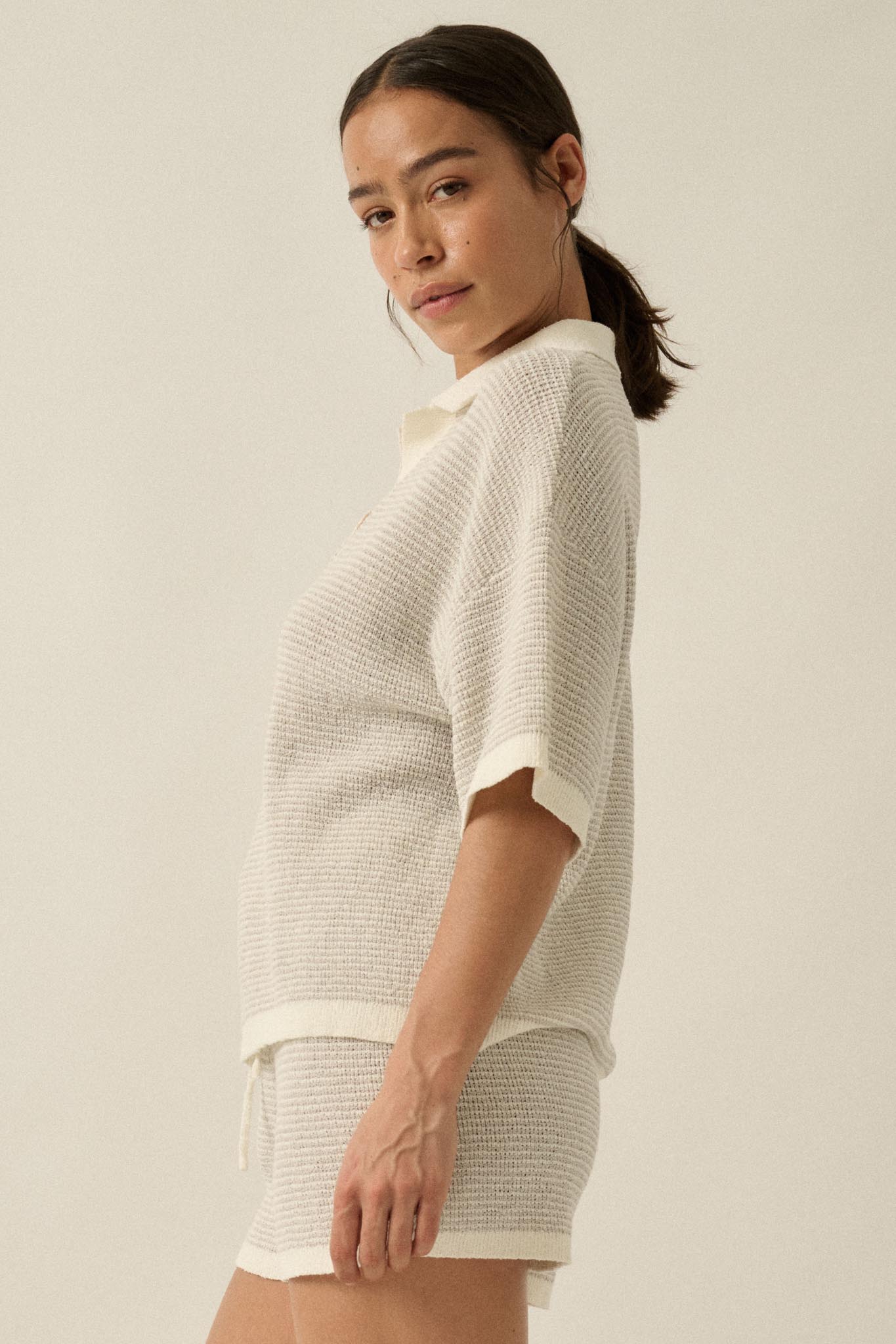 Days of Joy Striped Short-Sleeve Polo Sweater