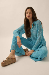 Diamond Dream Pointelle Crochet-Knit Polo Sweater - ShopPromesa