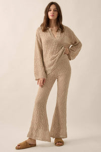 Diamond Dream Pointelle Crochet-Knit Polo Sweater - ShopPromesa