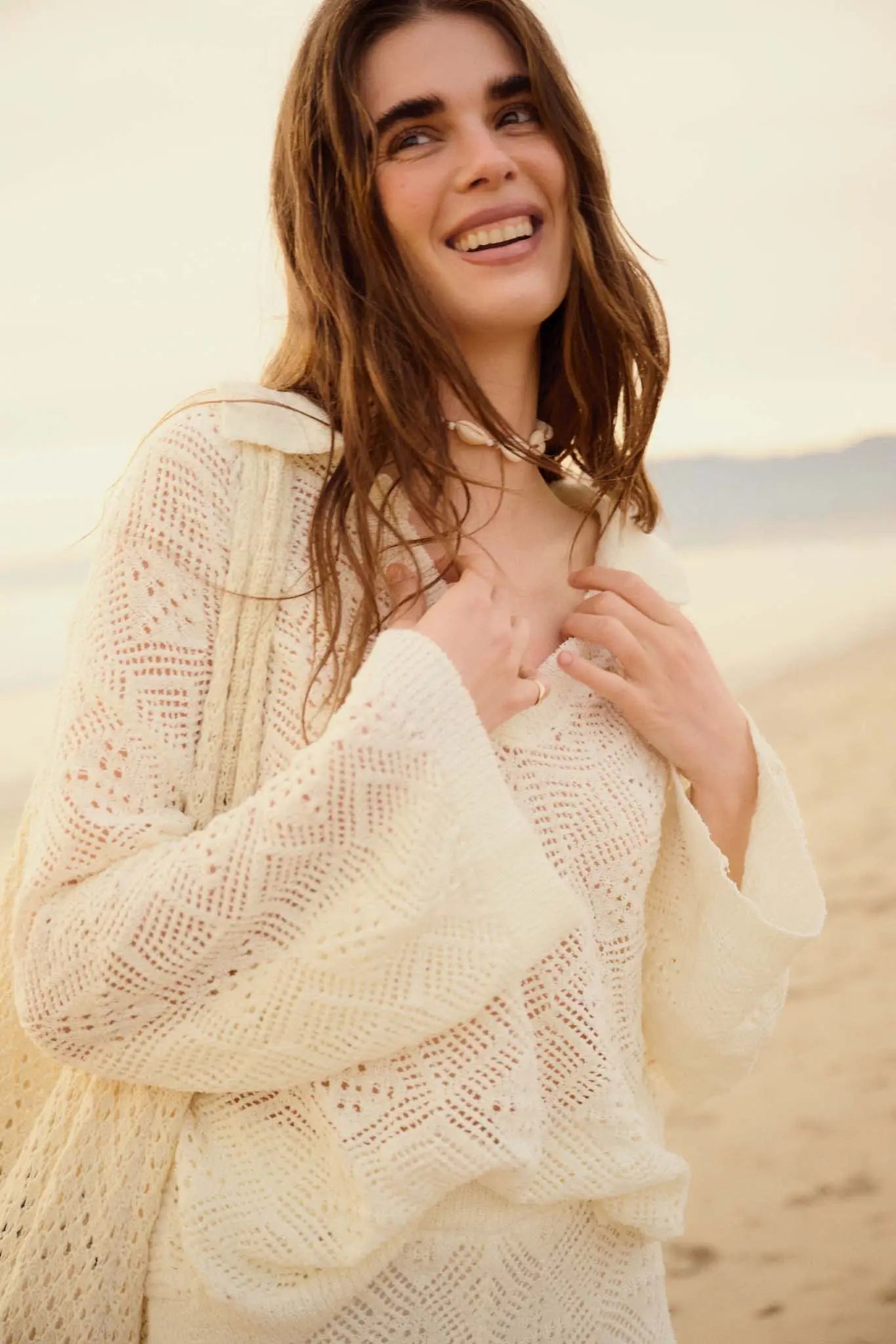 Diamond Dream Pointelle Crochet-Knit Polo Sweater | ShopPromesa