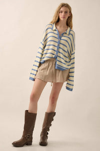 Between the Lines Striped Knit Collared Cardigan - ShopPromesa