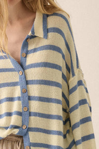 Between the Lines Striped Knit Collared Cardigan - ShopPromesa