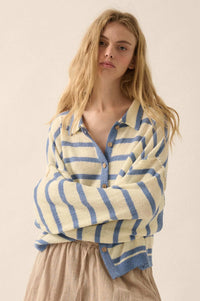 Between the Lines Striped Knit Collared Cardigan - ShopPromesa