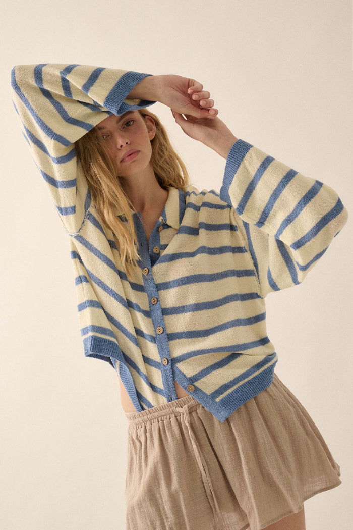 Between the Lines Striped Knit Collared Cardigan - ShopPromesa