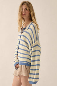 Between the Lines Striped Knit Collared Cardigan - ShopPromesa