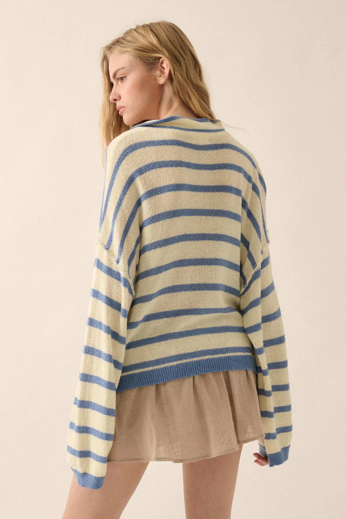 Between the Lines Striped Knit Collared Cardigan - ShopPromesa