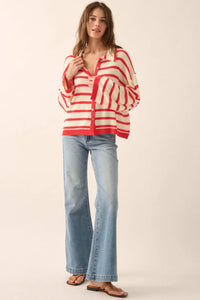 Between the Lines Striped Knit Collared Cardigan - ShopPromesa