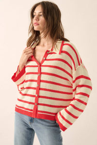 Between the Lines Striped Knit Collared Cardigan - ShopPromesa