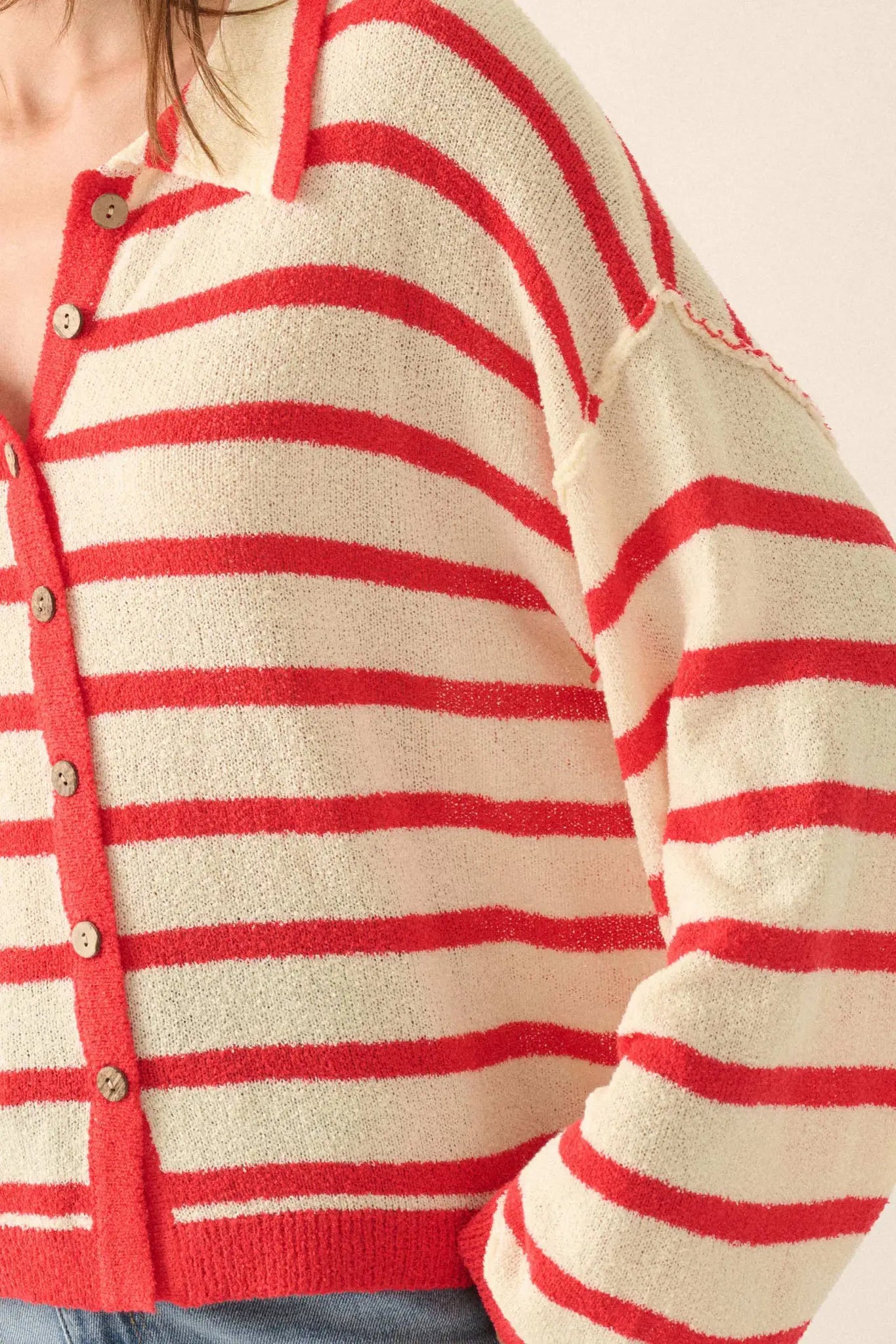 Between the Lines Striped Knit Collared Cardigan - ShopPromesa