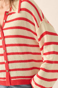 Between the Lines Striped Knit Collared Cardigan - ShopPromesa