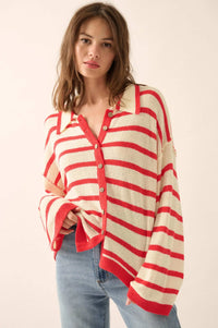 Between the Lines Striped Knit Collared Cardigan - ShopPromesa