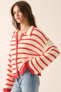 Between the Lines Striped Knit Collared Cardigan - ShopPromesa