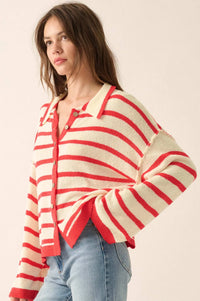 Between the Lines Striped Knit Collared Cardigan - ShopPromesa