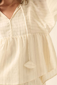 Spring Breeze Pinstripe Babydoll Peasant Top - ShopPromesa