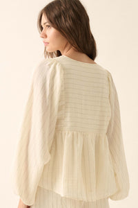 Spring Breeze Pinstripe Babydoll Peasant Top - ShopPromesa