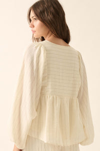 Spring Breeze Pinstripe Babydoll Peasant Top - ShopPromesa