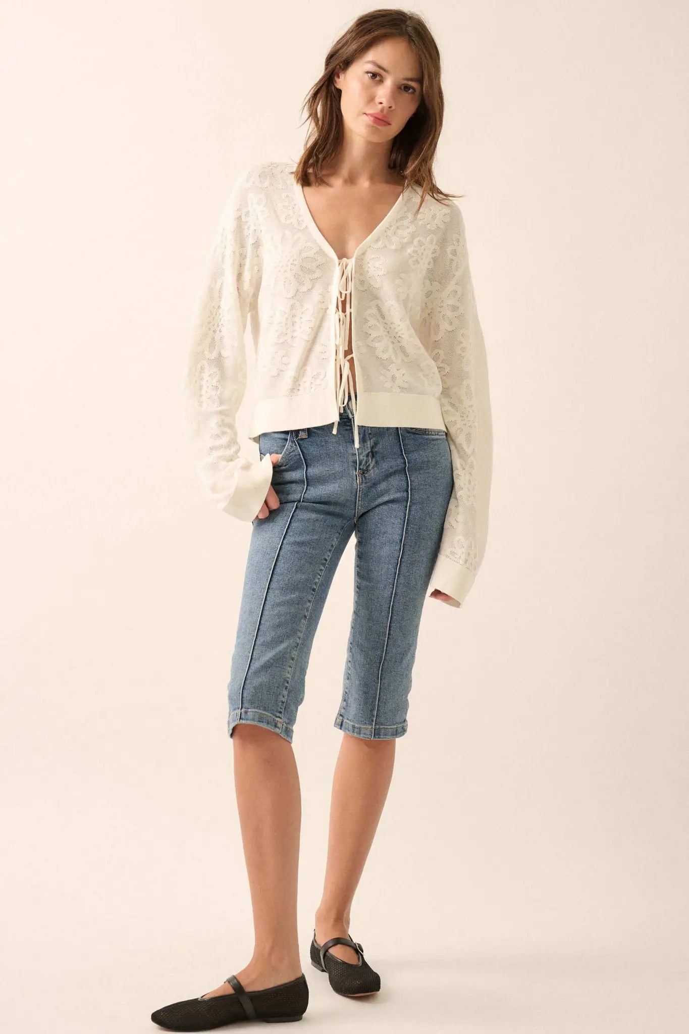 Flower Song Floral Jacquard Knit Tie-Front Cardigan - ShopPromesa