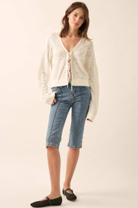 Flower Song Floral Jacquard Knit Tie-Front Cardigan - ShopPromesa