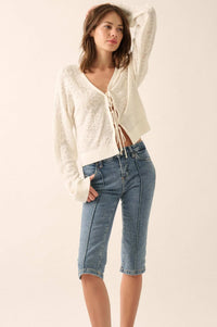 Flower Song Floral Jacquard Knit Tie-Front Cardigan - ShopPromesa
