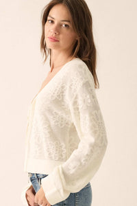 Flower Song Floral Jacquard Knit Tie-Front Cardigan - ShopPromesa