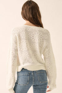 Flower Song Floral Jacquard Knit Tie-Front Cardigan - ShopPromesa