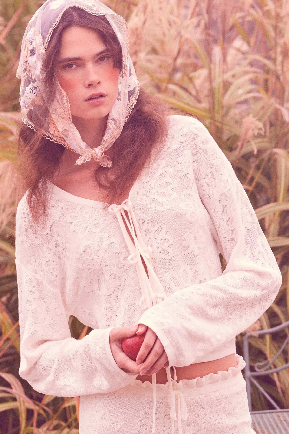 Flower Song Floral Jacquard Knit Tie-Front Cardigan