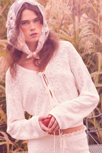 Flower Song Floral Jacquard Knit Tie-Front Cardigan - ShopPromesa