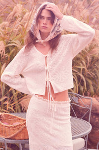 Flower Song Floral Jacquard Knit Tie-Front Cardigan - ShopPromesa