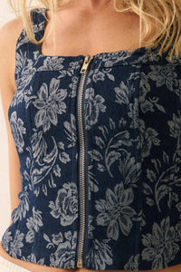 Burst of Blue Floral Jacquard Denim Corset Top - ShopPromesa