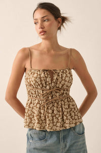 Home Grown Floral Tie-Front Babydoll Cami Top - ShopPromesa