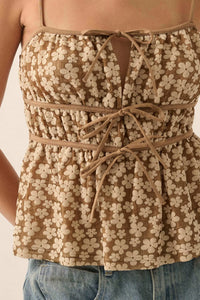 Home Grown Floral Tie-Front Babydoll Cami Top - ShopPromesa