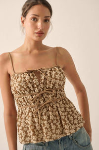 Home Grown Floral Tie-Front Babydoll Cami Top - ShopPromesa