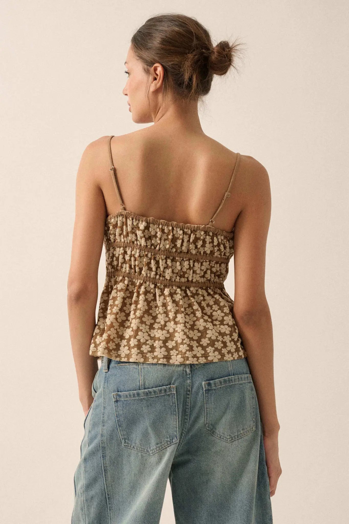 Home Grown Floral Tie-Front Babydoll Cami Top - ShopPromesa