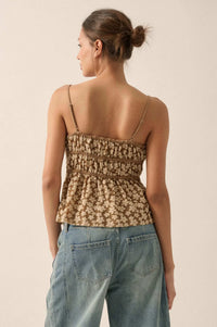 Home Grown Floral Tie-Front Babydoll Cami Top - ShopPromesa