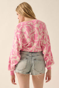 Abstract Garden Floral Jacquard Cropped Sweater - ShopPromesa