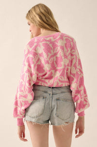 Abstract Garden Floral Jacquard Cropped Sweater - ShopPromesa