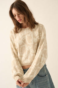 Abstract Garden Floral Jacquard Cropped Sweater - ShopPromesa