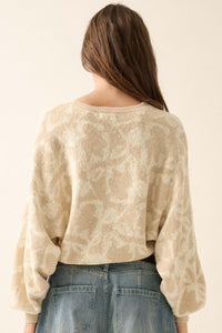 Abstract Garden Floral Jacquard Cropped Sweater - ShopPromesa