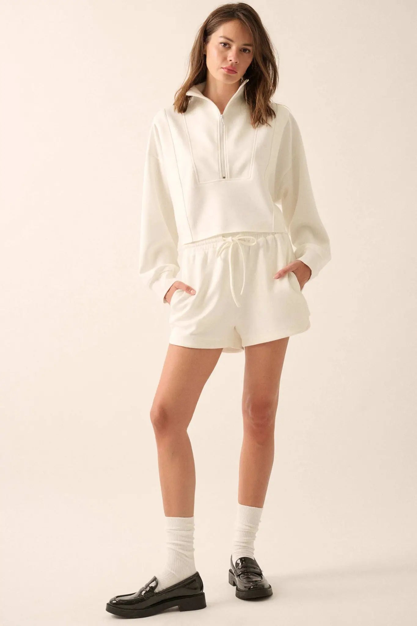 Premium Scuba Cropped Half-Zip Pullover Top - ShopPromesa