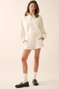 Premium Scuba Cropped Half-Zip Pullover Top - ShopPromesa