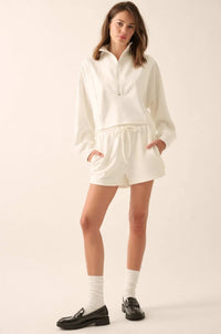 Premium Scuba Cropped Half-Zip Pullover Top - ShopPromesa