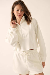 Premium Scuba Cropped Half-Zip Pullover Top - ShopPromesa