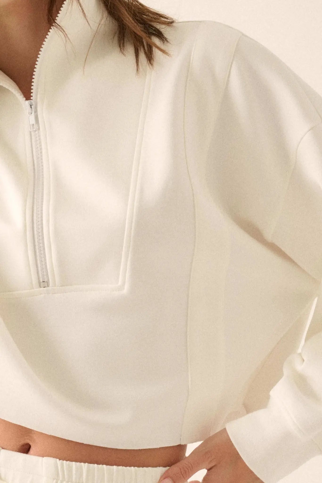 Premium Scuba Cropped Half-Zip Pullover Top - ShopPromesa